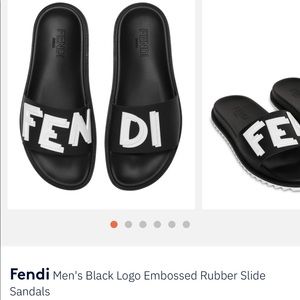Fendi Men's Black Logo Embossed Rubber Slide